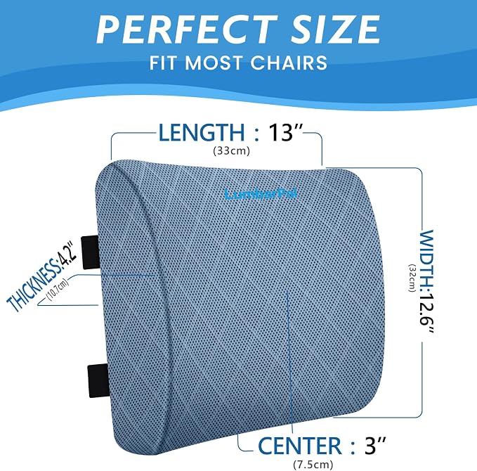 Lumbar Support Pillow for Office Chair, Back Support, Memory Foam | Improve Sitting Posture & Back Pain Relief. Lumbar Pillow Fits Office, Gaming & Car Chairs with Adjustable Dual Straps - Image 2
