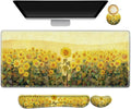 AIMSA Keyboard Mouse Pad Wrist Rest, Extended Gaming Mouse Pad +Wrist Support, Ergonomic Memory Foam,XXL Large Mousepad, 4Pcs (35×15.7 in) Desk Mat, Sunflower Oil Painting by AIMSA
