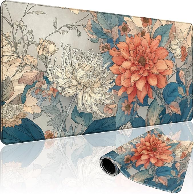 Japanese Floral Large Gaming Mouse Pad Desk Mat 31.5"x15.7" | Extended Mousepad, Non-Slip Rubber Base , Stitched Edges, for Computer/Laptop/Office/Home by Mcapirivo