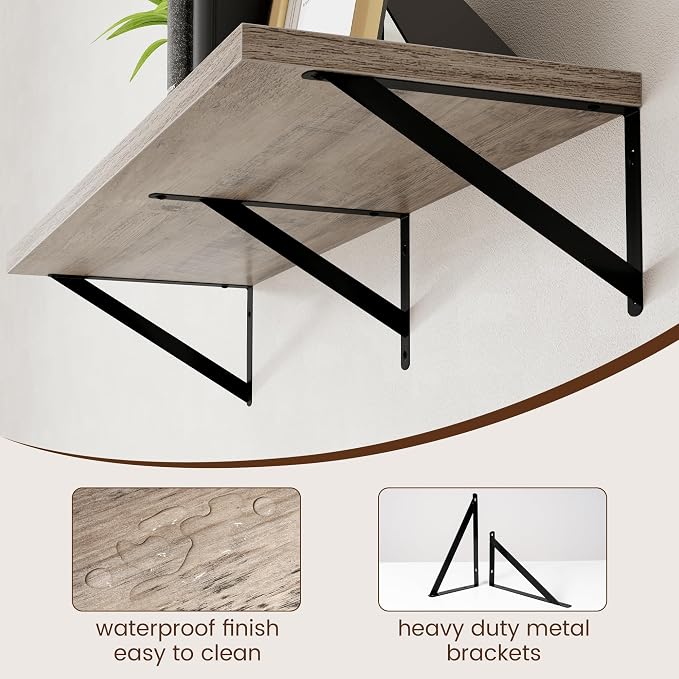 Axeman 12 Inch Deep Floating Shelves for Wall - 36 Inch Wide x 12 Inch Deep Wall Shelves Set of 2 - Rustic Grey Wood Floating Shelves for Living Room - Image 5