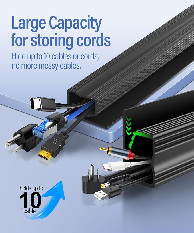 6 Pack Under Desk Cable Management Kit, J Channel Cable Raceway with Double Side Tape, Cord Organizer Tray for Desk, Easy Install, No Drilling, Cable Hider for Home & Office, Child & Pet Proof - Image 3