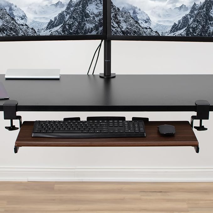 VIVO Dark Walnut Large 27 x 11 in Under Desk Keyboard Tray, MOUNT-KB05D - Image 9