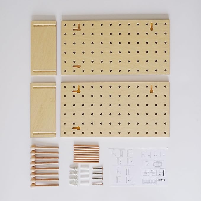 Wooden Pegboard Modular Display Organization Storage Wall Hooks Shelf (Birch Colored Finish-B) - Image 6