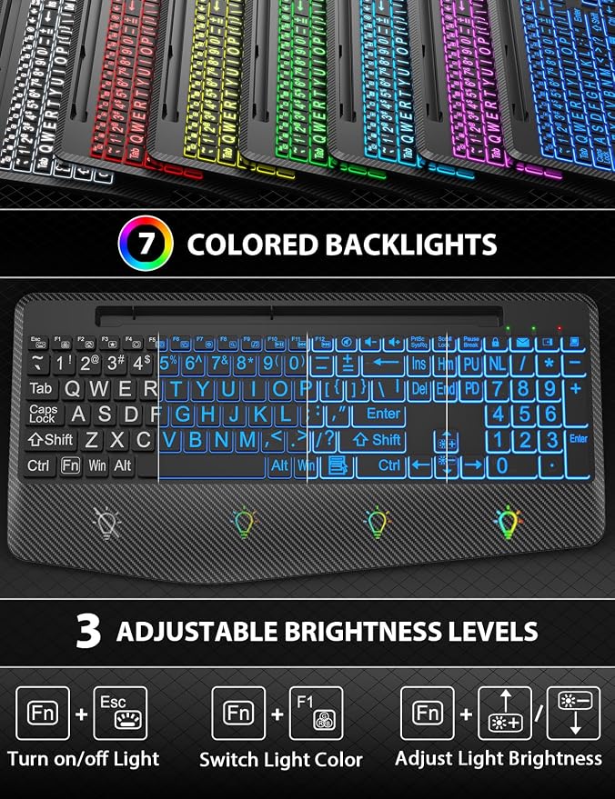 SABLUTE Wireless Keyboard and Mouse Combo, Large Print Backlit Scissor Keys - Image 4