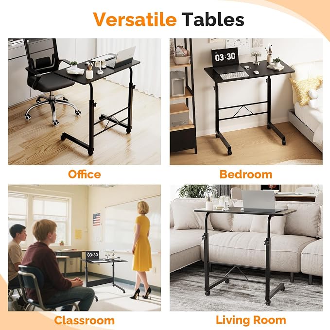 FCH Computer Workstation, Standing Desk Adjustable Height, Small Computer Desk w/Rolling, Sit Stand Laptop Desk TV Tray Computer Workstation for Bed Sofa Hospital Reading Eating, 31.5", Black - Image 6