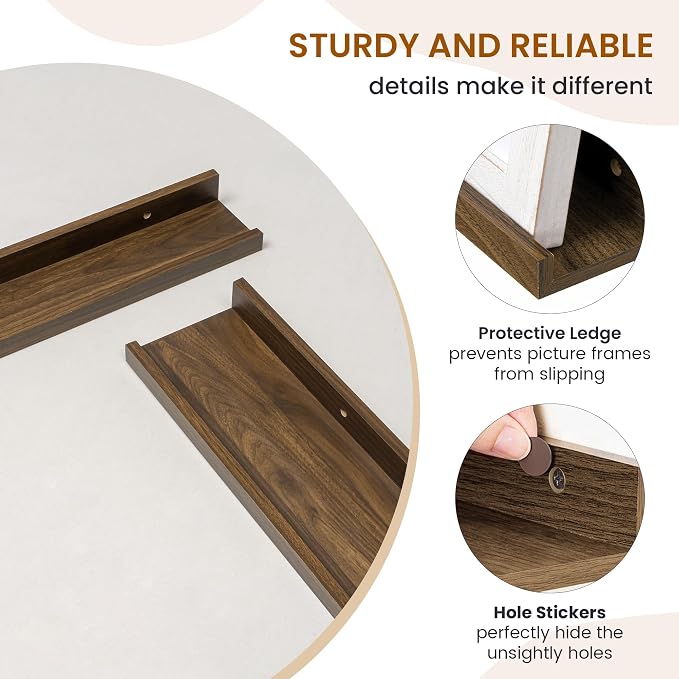 Picture Ledge Shelf, Floating Shelves for Wall Decor, Walnut, 6Pcs, 48'' - Image 4