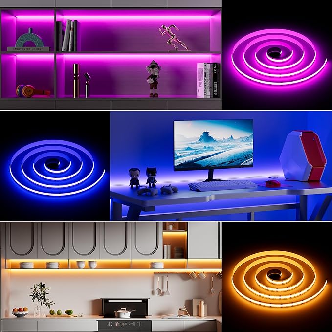 MIWISE RGB COB LED Strip Light 9.84ft/3m,Color Changing Dimmable Strip Light DC24V,Multicolor Flexible Tape Light 10mm Width,for TV,Bedroom,Party DIY Decoration(Power Supply & Controller NOT Included) - Image 4