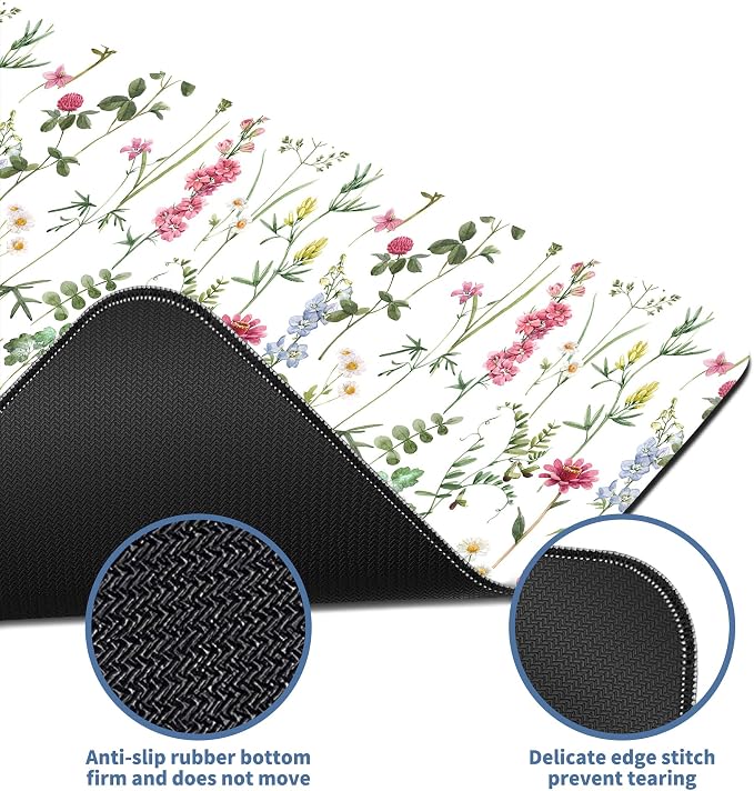 White Kawaii Flower Mouse Pad Large Desk Mat Extended Keyboard Mouse Pad Cute Mousepad with Non-Slip Base and Stitched Edge Floral Mouse Mat Desk Pad 31.5 x 11.8 Mouse Pads for Desk Home Office Gaming - Image 4