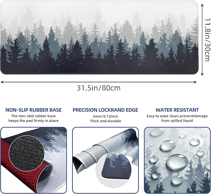 Galdas Mouse Pad For Gaming,Forest Background Pattern XXL XL Large Mouse Mat Long Extended MousePad Desk Mat Non-Slip Rubber Mice Pads Stitched Edges Thin (31.5 x 11.8 x 0.12 Inches) Tree - Image 3