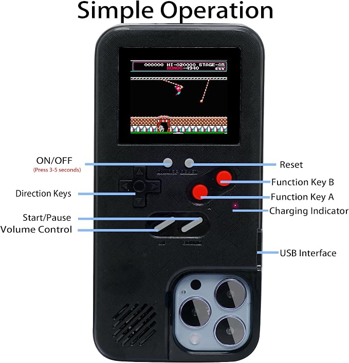 Gameboy Case for iPhone 15 Plus Only,Handheld Retro 168 Classic Games,Color Video Display Game Case for iPhone,Anti-Scratch Shockproof Phone Cover for iPhone Black - Image 4