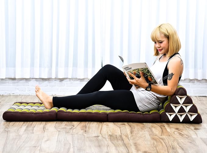 Leewadee - Comfortable Japanese Floor Mattress Used As Thai Floor Bed with Triangle Cushion, Futon Mattress Or Thai Massage Mat, 67 x 21 inches, Brown Green by Leewadee