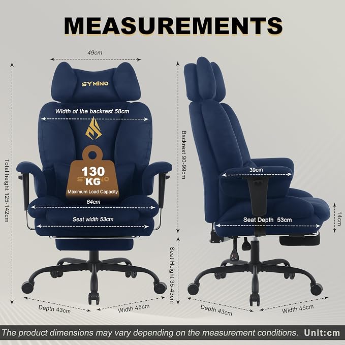 Symino Ergonomic Gaming Chair with Footrest – Office Gaming Chair Reclining 90-155° with Adjustable Armrests – Adults up to 130 kg - Image 3