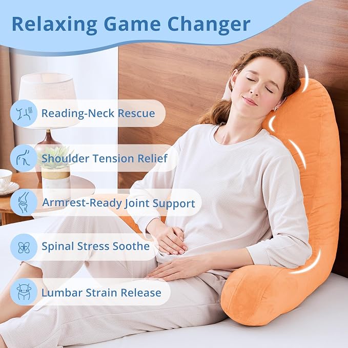 Sasttie Reading Pillow for Bed, Back Pillow for Sitting Up, Orange - Image 5
