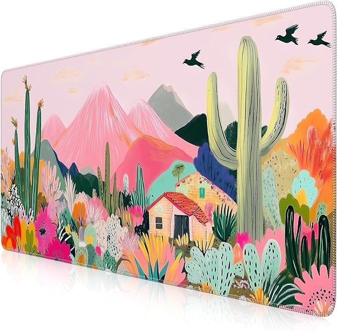 iCasso Desk Mat,Cute Mouse Pad for Desk,35"x16",Home Office, Cactus | Waterproof Desk Pad with Non-Slip Rubber Base and Stitched Edges, Extended Keyboard Mousepad for Computer, Home Workspace - Image 2