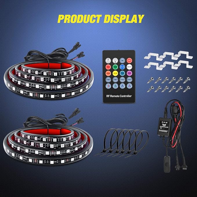 Nilight - TL-31 2PCS 60Inch RGB Truck Bed Light Strip Kit 180 LED RF Remote Control with On Off Switch Blade Fuse 2Way Splitter Extension Cable for Cargo Pickup Truck SUV RV Boat, 2 Years Warranty - Image 9