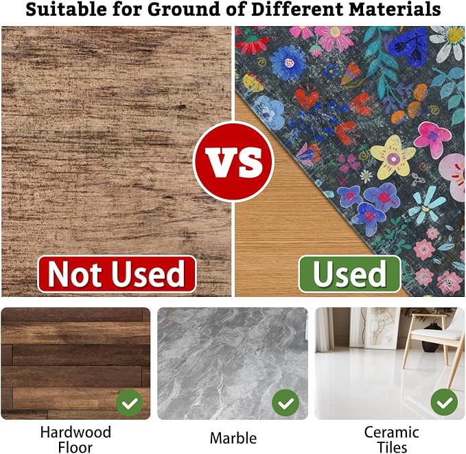 Office Chair Mat for Hardwood & Tile Floor,Boho Floral 36"x48" Office Computer Chair Mat for Rolling Chairs,Under Desk Non Slip Gaming Rug,Rubber Backing Large Low-Pile Carpet Protector Mat(Cyanblue) - Image 4