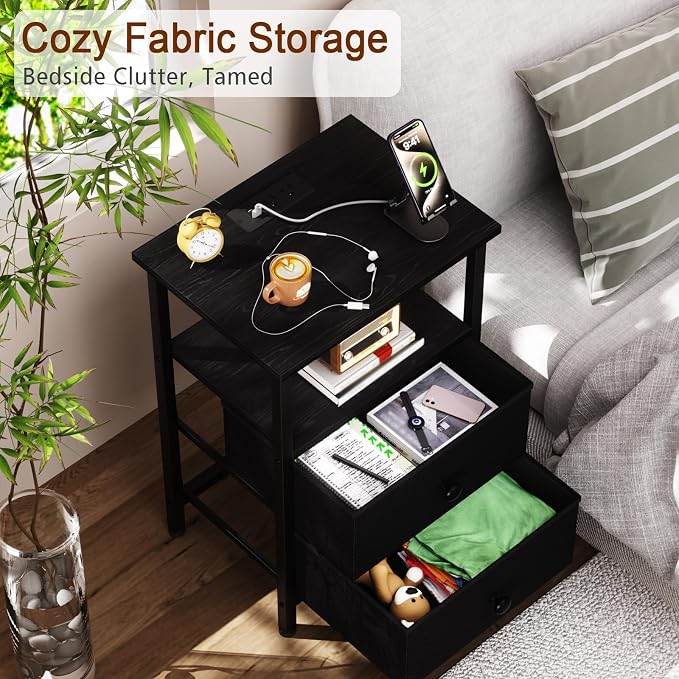 LOAKEKEL Night Stand, Small Nightstand with Charging Station - Image 5