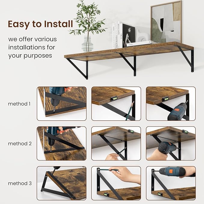 Axeman Deep Floating Shelves, 48'' x 10'' Brown Wall Shelves Set of 2 - Image 6