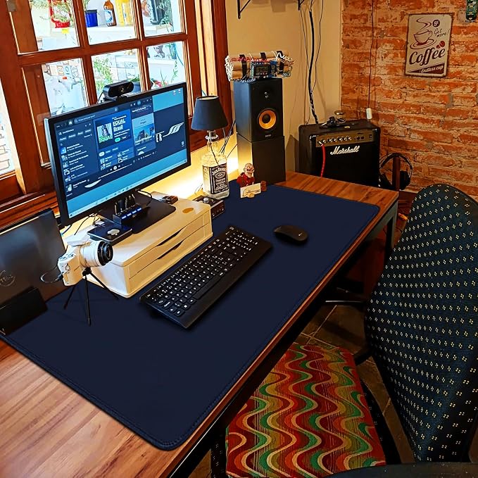 Large Gaming Mouse Pad with Stitched Edges, 47.3 X 23.6 in Desk Pad Durable Non-Slip Natural Rubber Base, Waterproof Computer Keyboard Mat for Esports Pros, Gamer, Desktop, Blue - Image 7