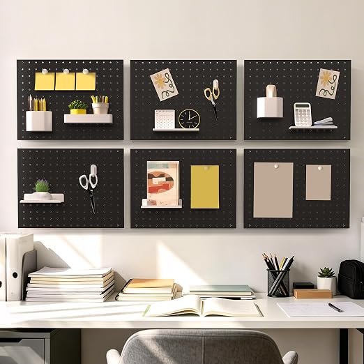 Peg Board 6 Pcs 15.7'' x 11.8'' Metal Pegboard Organizer Wall Control Peg Board Panels for Gaming Setup Garage Craft Room Office Kitchen, Black (No Accessories) - Image 3