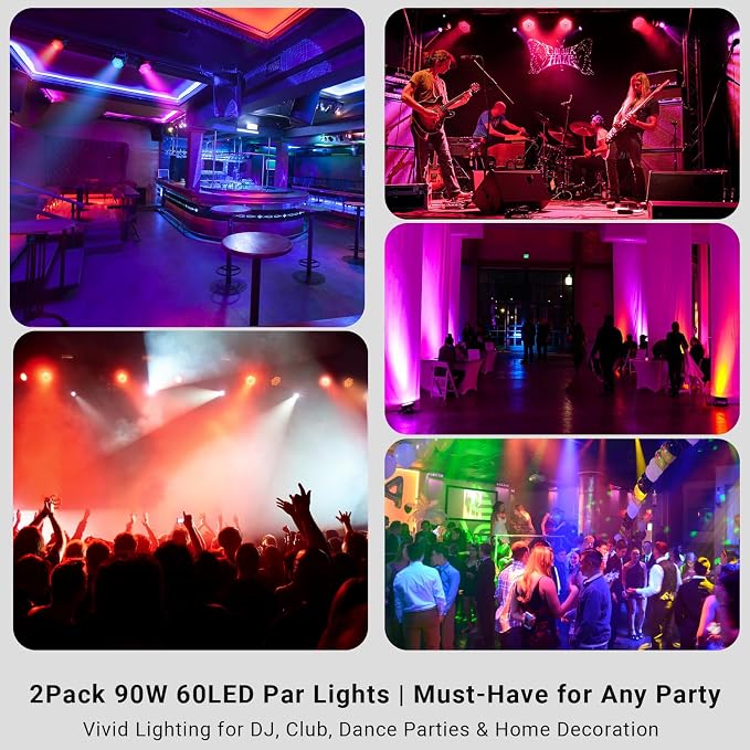 60LEDs 90W RGB DJ Par Lights for Home Party 2-Pack - Image 5