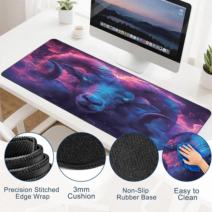 Gaming Desk Mat with Silky Smooth Surface & Exquisite Patterns,31.5x11.8 Inches Large-Sized Mouse Pad, Perfect for Extended Gaming,Work,and Home Office Decor (Taurus 1) - Image 5