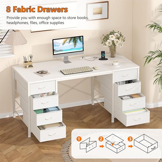 50 Inch Computer Desk with 8 Drawers for Home Office, Bedroom, Living Room - Image 6