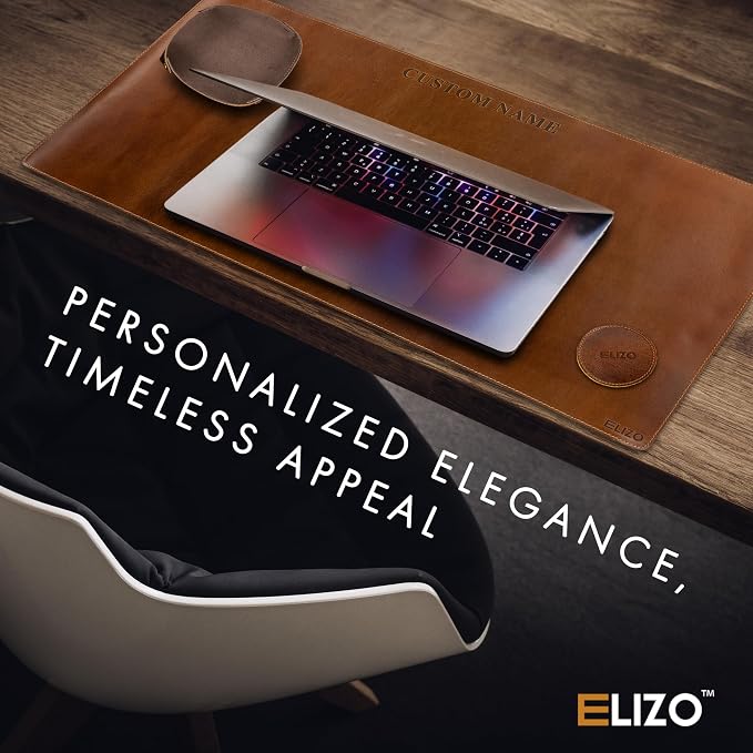 ELIZO Personalized Custom Desk Pad Set Real Leather Desk Mat Mouse Pad Unique Gifts for Him Her Leather Gifts for Men Women Engraved Embossed Monogrammed Corporate Gifts - Image 6