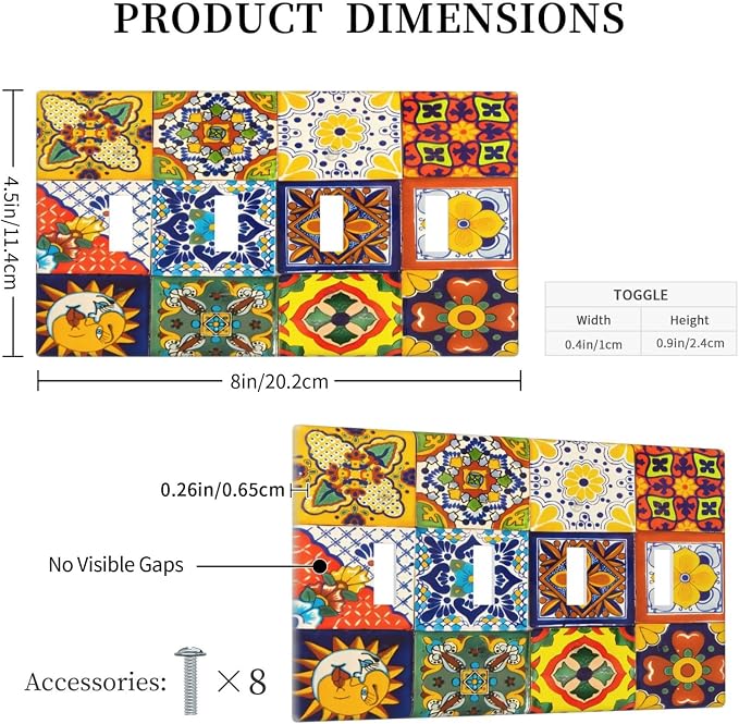 Decorative Switch Plate Covers Vintage Traditional Colorful Mexican Talavera Tiles Style 4 Gang Light Switch Cover Plate Quad Toggle Wall Plate 4 Hole Electrical Switchplatedimmer Faceplate - Image 5
