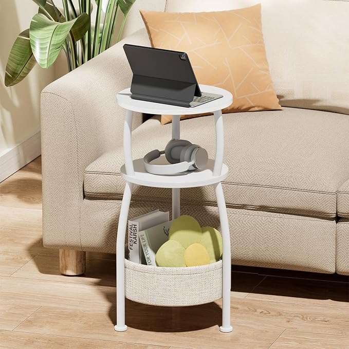 Small Round Side Table for Living Room with Storage Basket, 11.81in - Image 8