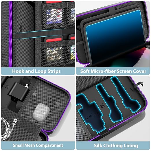 OIVO Carrying Case Compatible with 2025 Nintendo Switch, Portable Switch 2 Travel Carry Case Fit for Joy-Con 2 & Adapter, Hard Shell Protective Pouch Bag with 24 Game Slots, Purple - Image 6