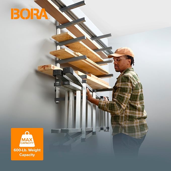 Bora 6 Level Lumber Storage Rack Wood and Garage Organization Space Saving Metal Shelf for Pipes, Boards, Plywood, and Building Materials - PBR-0620 White Gray - Image 5