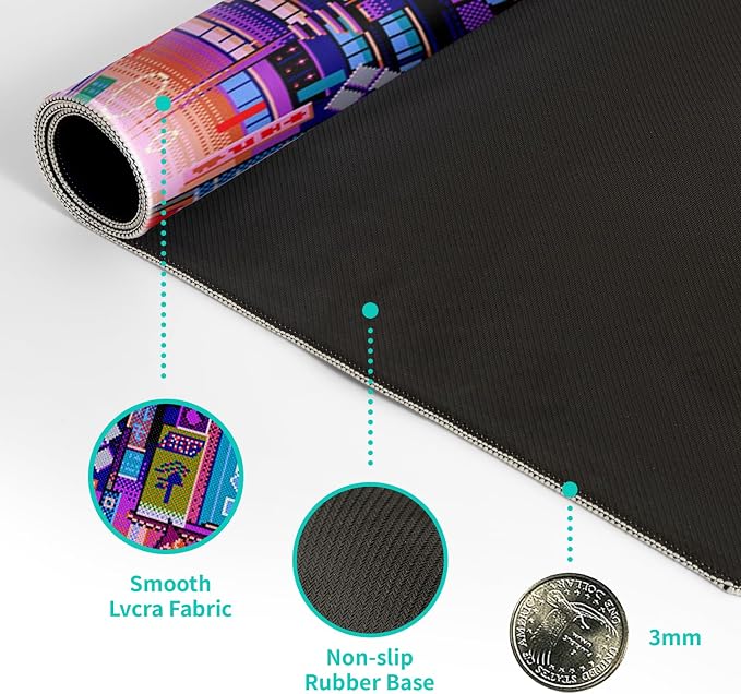Dark Purple Japanese Gaming Mouse Pad Abstract Anime Mat 27.6x11.8 Inch Tokyo Pixel Street Texture Non-Slip Rubber Base Kawaii Mousepad Stitched Edges Keyboard Desk Pad for Office and Home Game - Image 8
