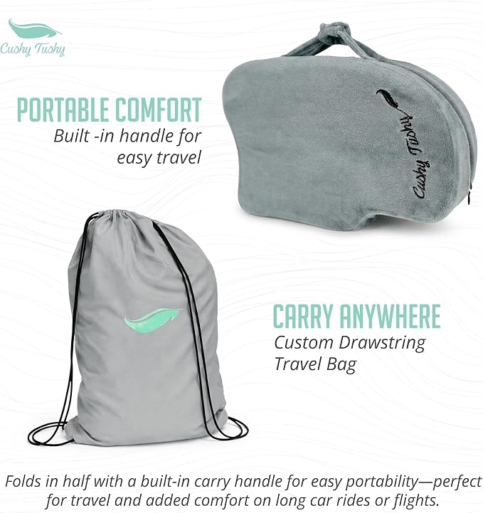 Cushy Tushy Premium Slim Foldable Travel Seat Cushion - for Relief of Lower Back, Sciatic, Butt and Tailbone Pain - for Home & Office Use, Perfect for Travel or Driving - Slim Coccyx Seat Cushion - Image 10