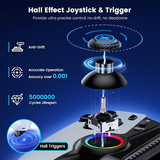 KICKDOT Mobile Gaming Controller for iPhone Android, Hall Effect Joysticks Bluetooth Telescopic Gamepad with RGB Lighting, Programmable Back Buttons for PS Remote Play Xbox Cloud Gaming Steam Deck iPad Mini - Image 4