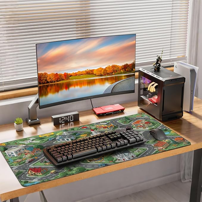 35.4 x 15.7 Inches XXL Large Gaming Mouse Pad, Cartoon City Street Map Design, Non-Slip Base, Waterproof and Scratch-Resistant Surface, Suitable for Home and Casual Gaming Desktop mats - Image 7