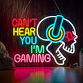 Gaming Neon Sign Can't Hear You I'm Gaming Skull Gamer LED Light Bright USB Powered Light up Game Signs with dimmer for Game Zone Video Room Boy Bedroom Wall Decor Compatible with Timer by NOENLAND