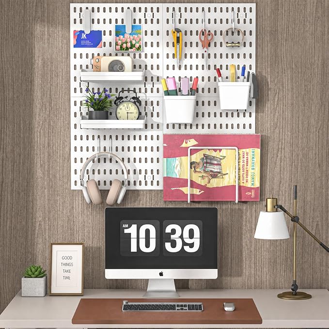 AKTOP Modular Plastic Peg Board Wall Organizer, 4 Pack, 12"x12", White | ABS Material, Adhesive or Drill Mounting, Ideal for Office, Gaming Room, Craft Room - Image 2