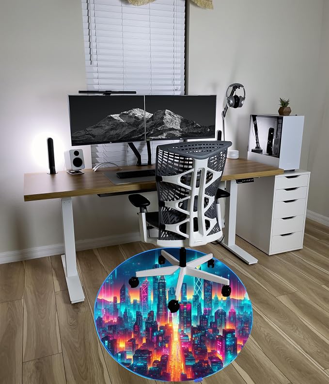 Gaming Chair Mat for Hardwood Floor Circle RGB Gaming Lights (Future City 47”) - Noise Cancelling, Anti-Slip Gamer Floor Mat – Scratch Resistant Computer Gaming Mat for Chair - Image 7