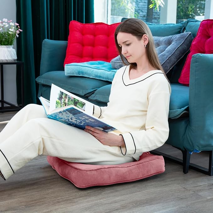 1 MIDDLE ONE Floor Pillow Set of 2, Memory Foam Meditation Cushion, Floor Cushions for Adults Sitting, Large Square Seat Cushions for Yoga, Living Room, 20x20 Inch (Pink) - Image 6