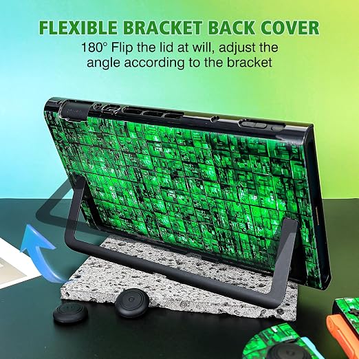 DLseego Protective Hard Case for Nintendo Switch 2 (2025), Anti-Slip Shock-Absorption Protective Hard Case Game Handle Controller, 1 Hard Console Base Replacement Shell, 4 Thumb Grips, Grid - Green - Image 6
