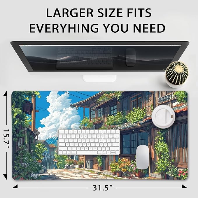 Japanese Street Scene Large Gaming Mouse Pad Desk Mat 31.5"x15.7" | Extended Mousepad, Non-Slip Rubber Base , Stitched Edges, for Computer/Laptop/Office/Home - Image 4