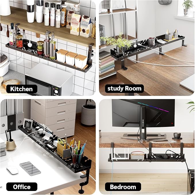 Extended Metal Under Desk Cable Management Tray with Power Outlet - Image 7