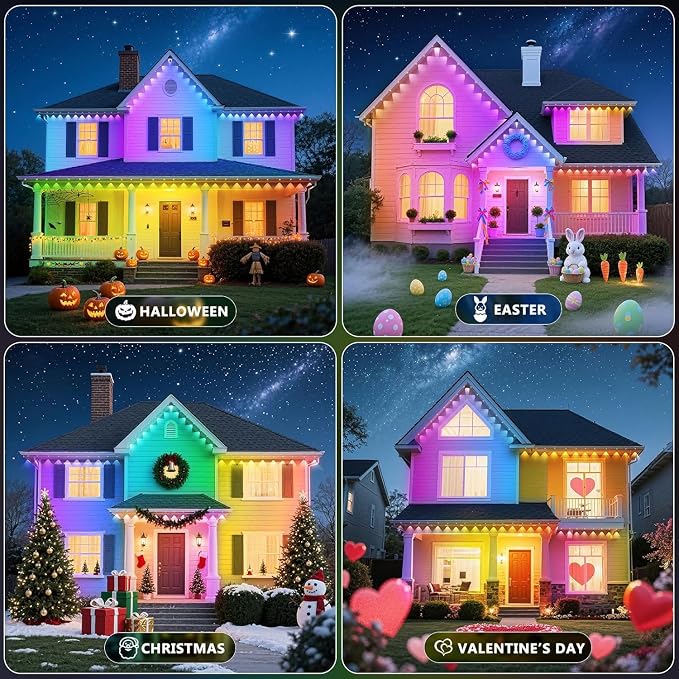LETIANPAI 300FT Permanent Outdoor Lights,RGB Eaves Light with App Control Remote,DIY Scene Modes IP67 Waterproof Under Eave Lighting,Outdoor Lights for Decor,Garden Decor,House,Party - Image 7