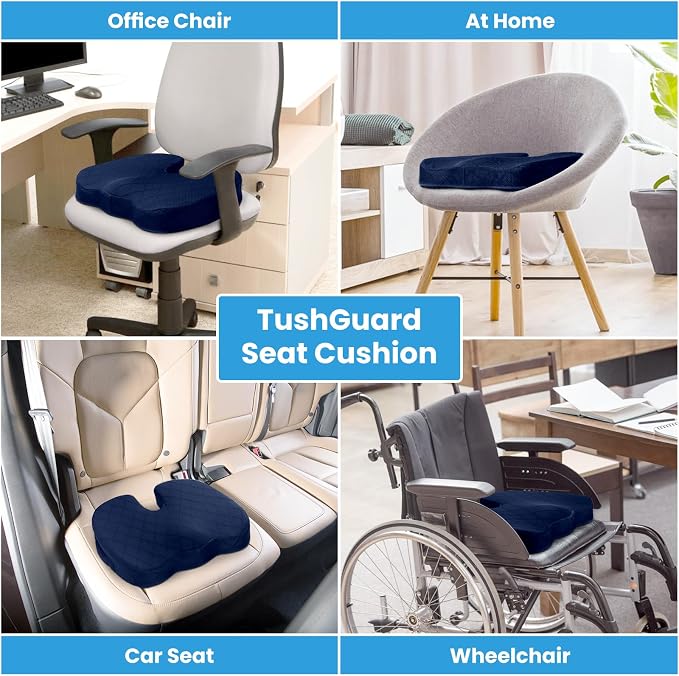 TushGuard Seat Cushion - Memory Foam Cushion for Office Chair, Car Seat, Airplane, Bleacher - Sciatica & Coccyx Pain Relief Desk Chair Cushion for Long Sitting Office Workers, Car Drivers(Blue) | for Car Seat, Airplane, Desk Chair - Sciatica & Hip & Co... - Image 5