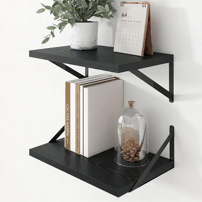 Axeman Deep Floating Shelves, 18'' x 12'' Black Wall Shelves Set of 2 by Axeman