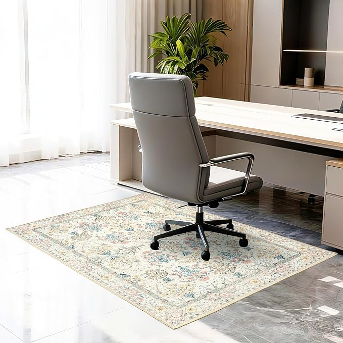 Office Chair Mat for Hardwood Tile Floor, 36"x48"Anti-Slip Under Desk Carpet Protector for Rolling Computer Chair Mat, Machine Washable Office Area Carpet (Chenille,Buttery Yellow) by Ufeekare