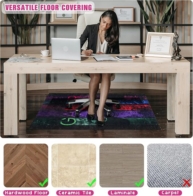 Gaming Chair Mat for Hardwood Floor 36"X 48" Heavy Duty Office Desk Chair Rug for Under Game Rolling Chairs Computer Decor Protect Mats Low Pile Non-Slip Rubber for Carpet & Tile Floor-Game - Image 5