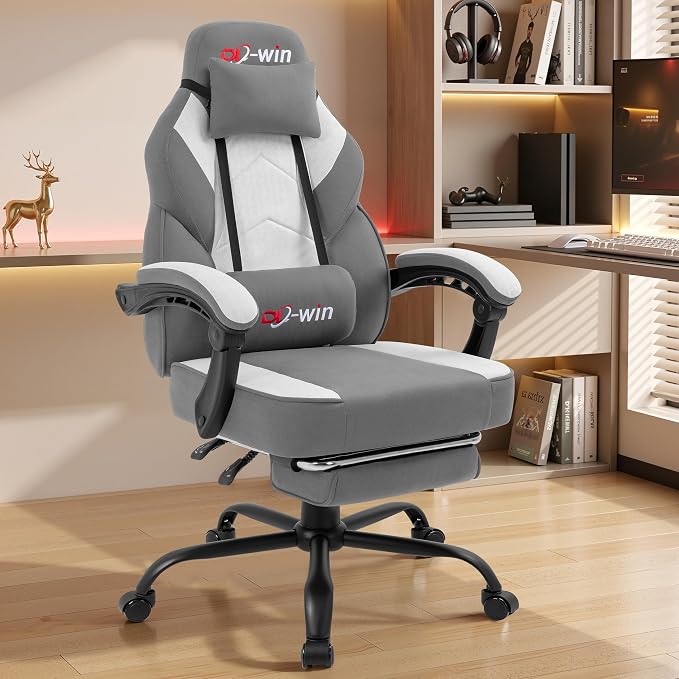 DL-win Gaming Chair for Adults with Footrest & Massage Lumbar Support, Ergonomic High Back Gamer Chair, Adjustable Swivel Computer Gaming Chairs with Headrest and Linkage Armrests,Green (Greige) - Image 7