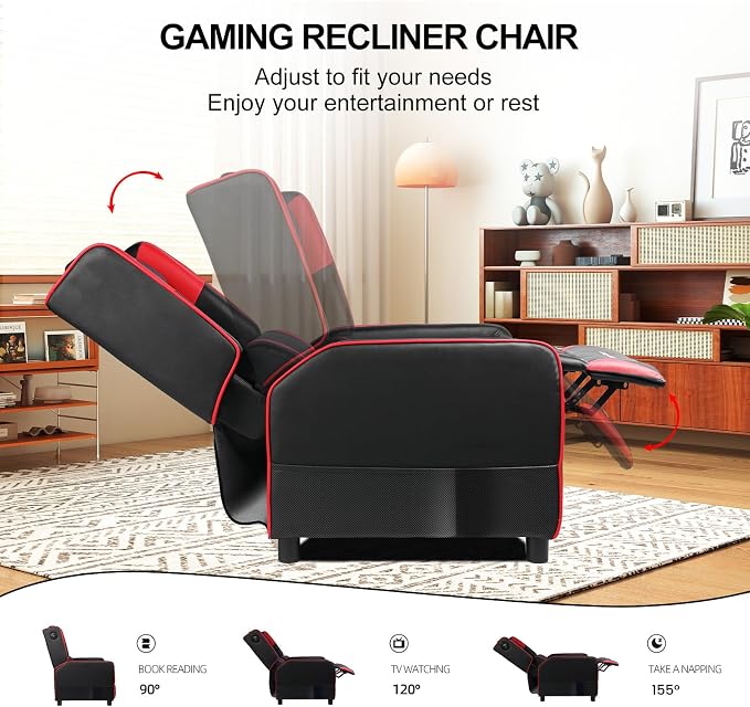 GTRACING Gaming Recliner Chair for Living Room Racing Style Single PU Leather Gaming Sofa for Adults Modern Game Recliners Ergonomic Comfortable Home Theater Seating, Red - Image 5